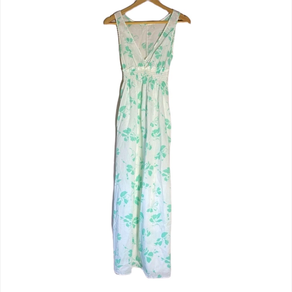 VTG 70s Dress Mint Green Floral Flowers Ruffle Like New Vintage Lightweight
